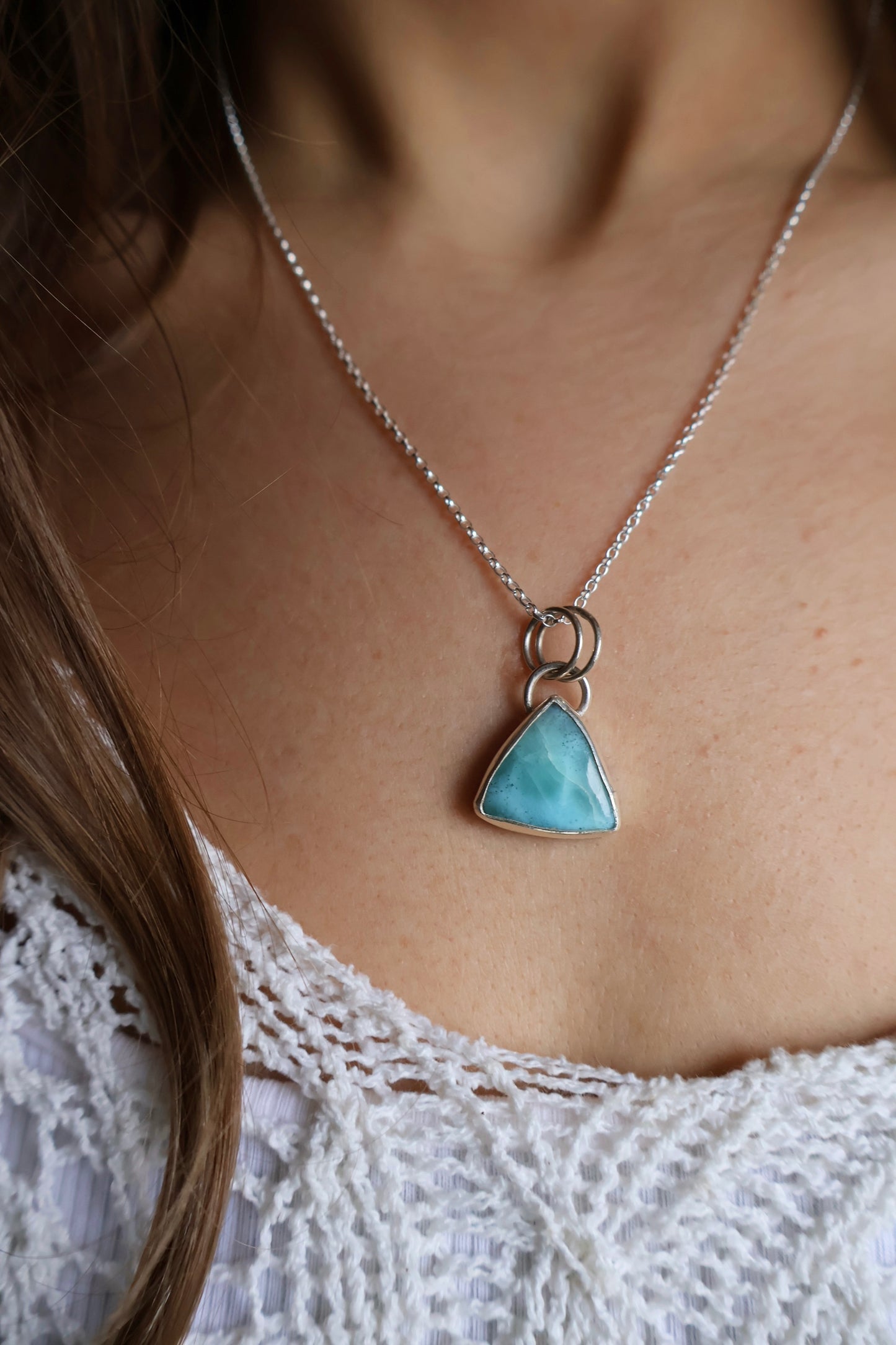 larimar triangle ocean sterling silver pendant