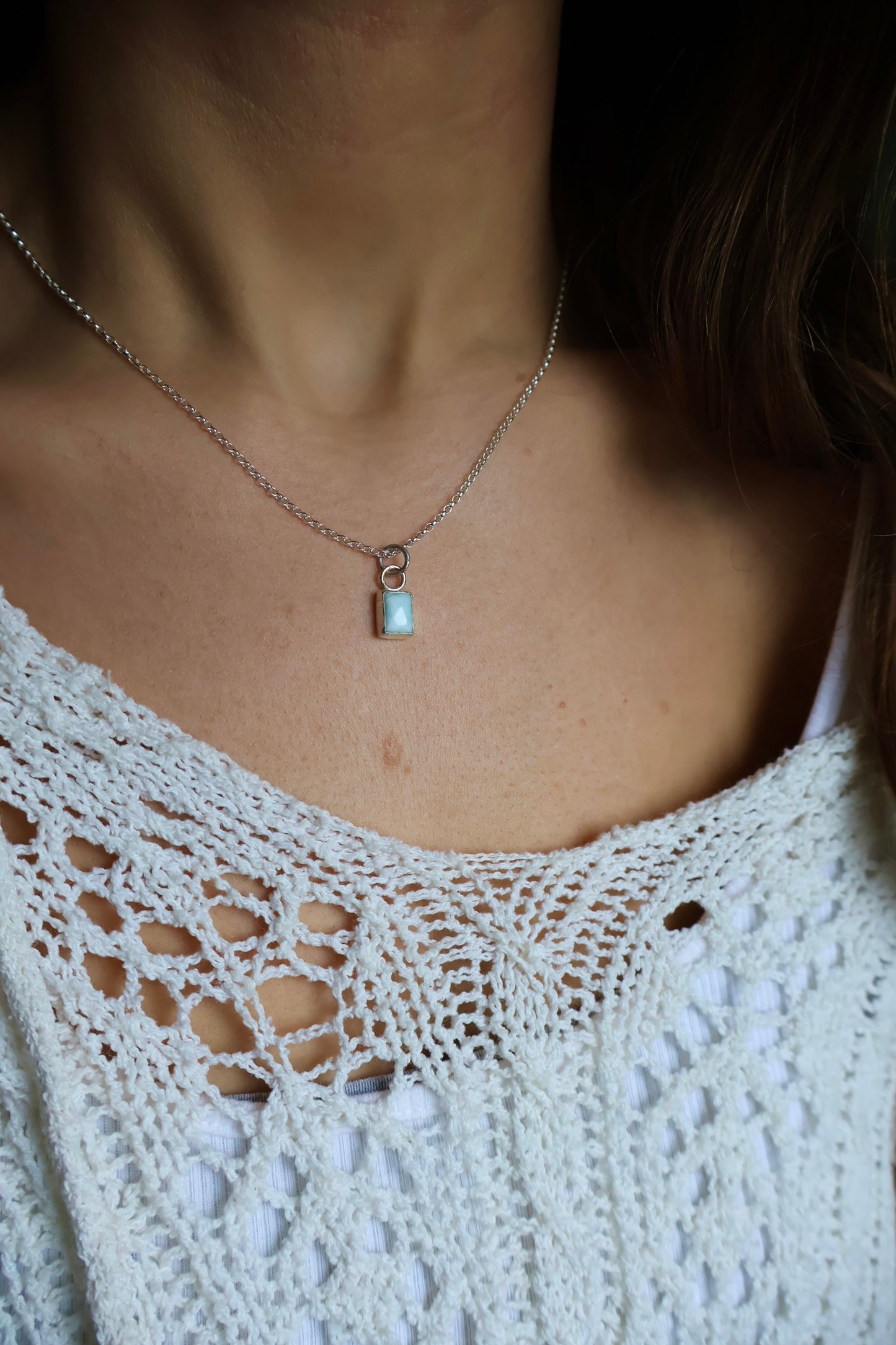 larimar dainty sterling silver pendant