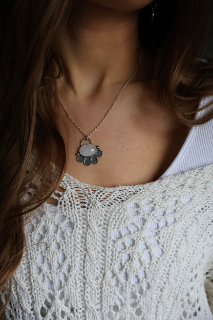 moonstone flower power sterling silver pendant