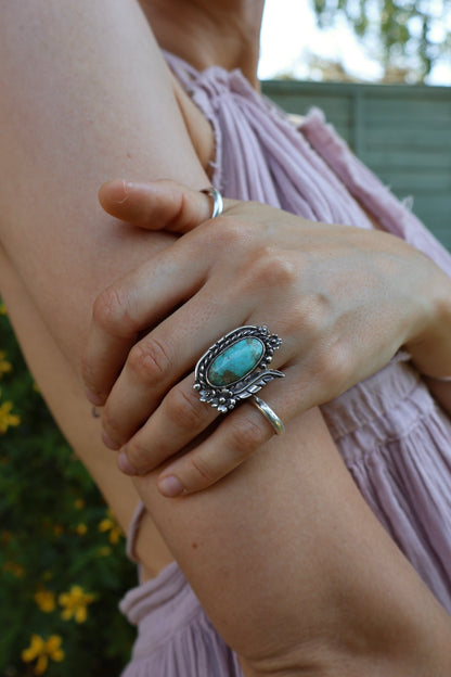 chunky statement flower feather sterling silver ring size L 1/2