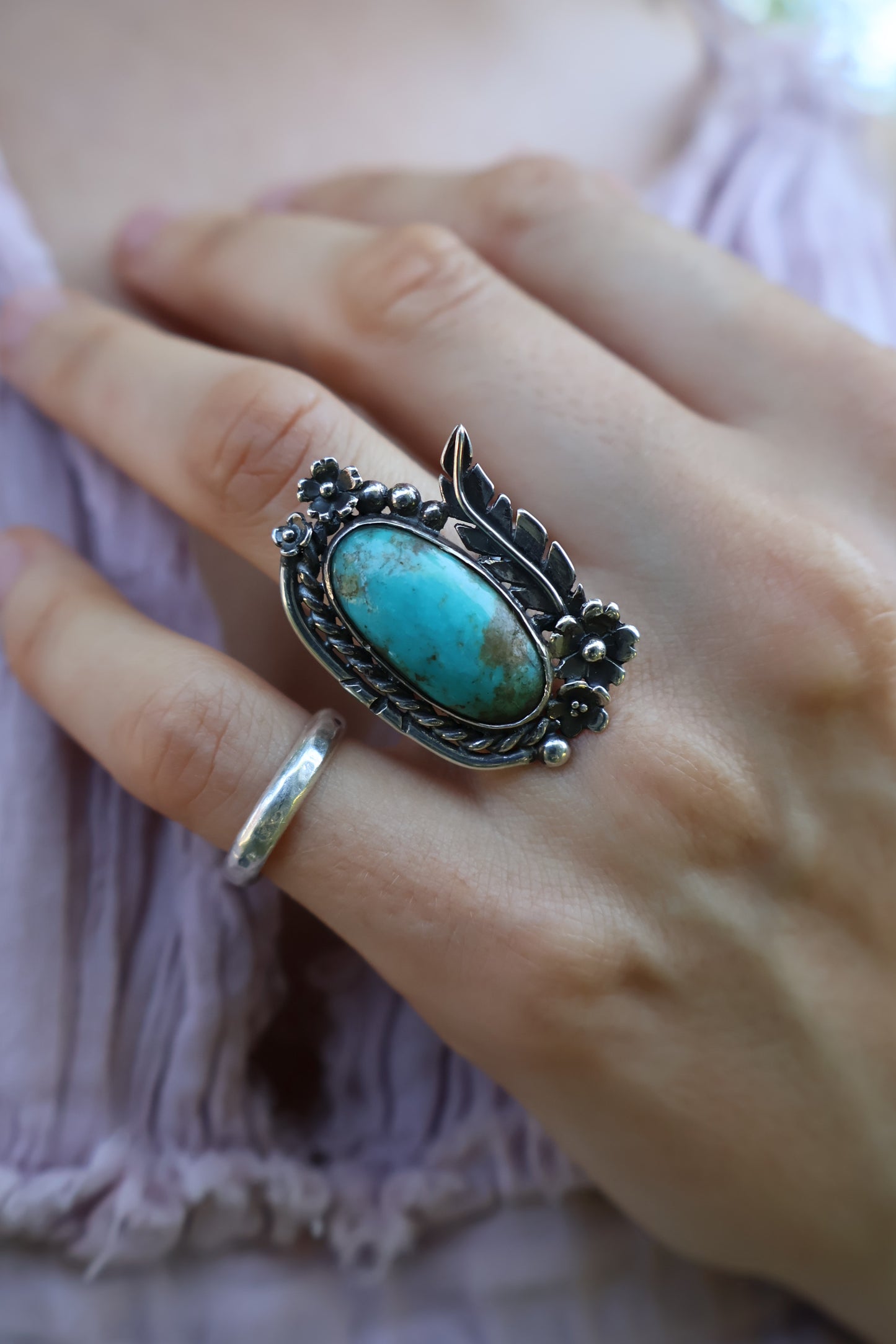 chunky statement flower feather sterling silver ring size L 1/2