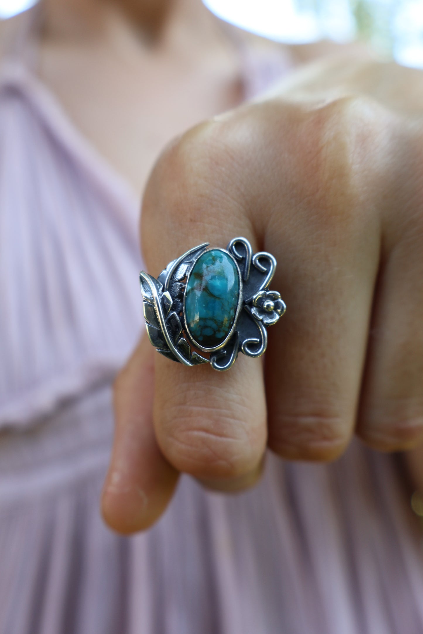 boho sterling silver flower ring size O