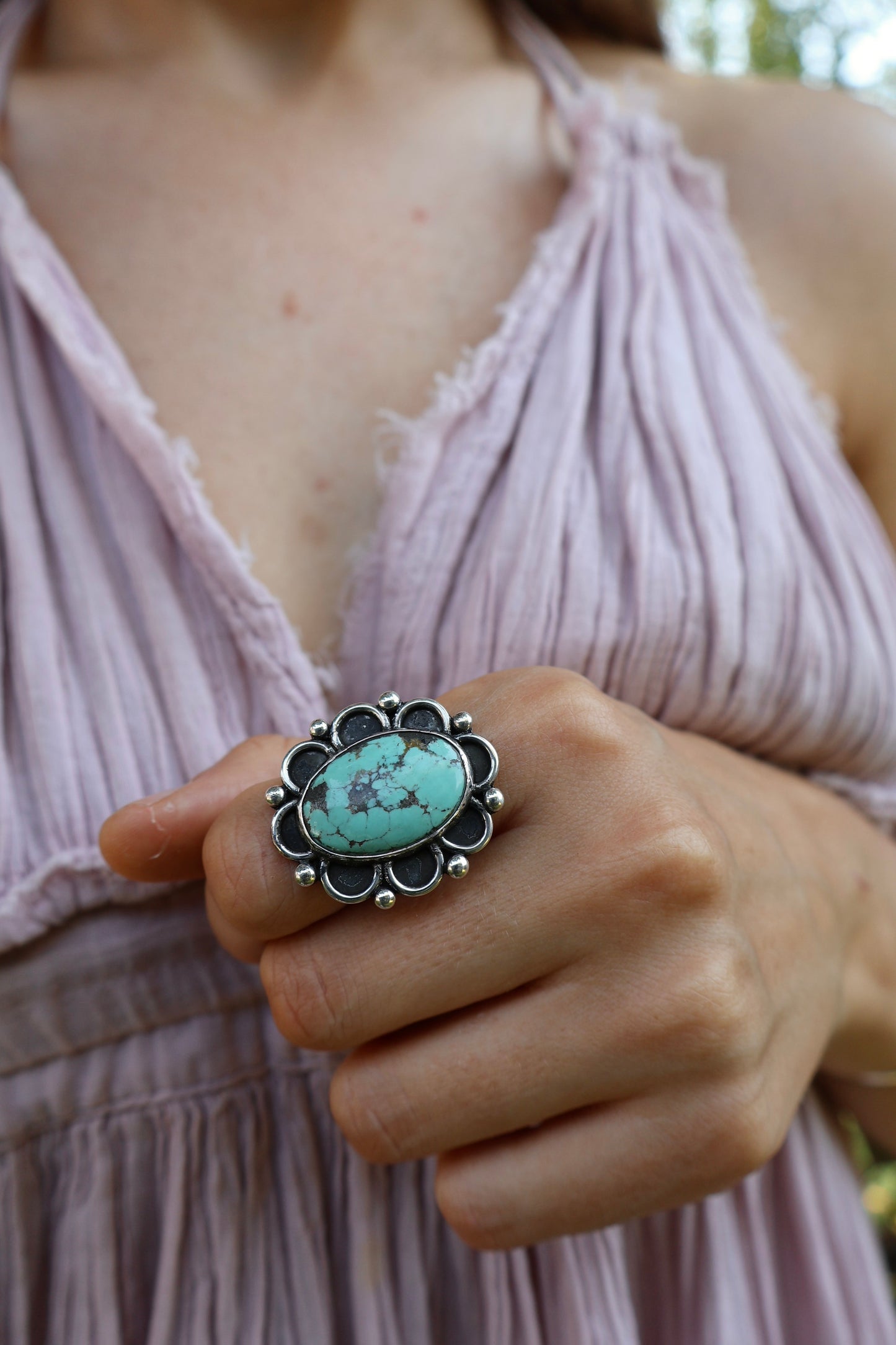 Large chunky flower power detailed sterling silver statement ring size O