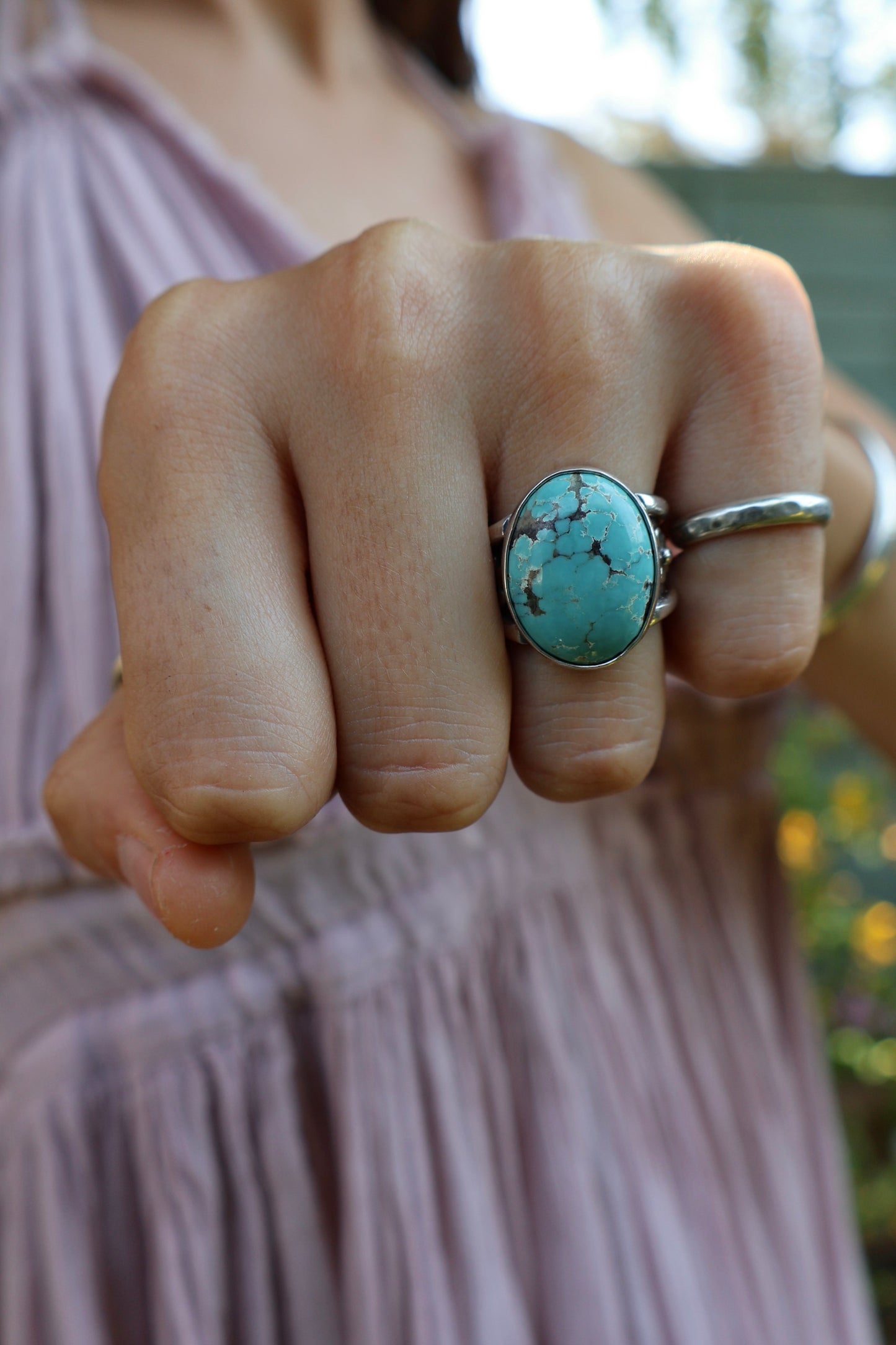 chunky statement blue sterling silver flower ring