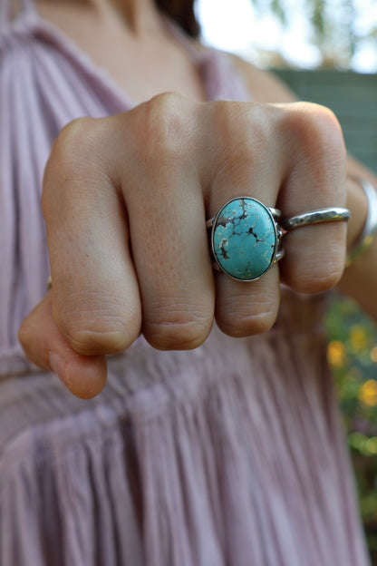 chunky statement blue sterling silver flower ring