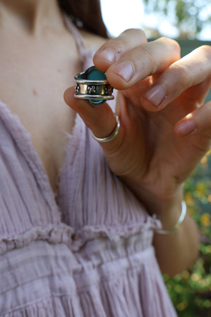 chunky statement blue sterling silver flower ring