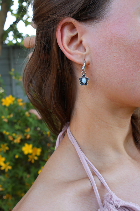 flower blue sterling silver hooped earrings
