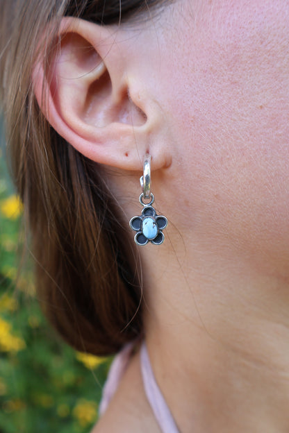 flower blue sterling silver hooped earrings