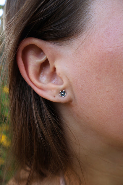 hand made flower power sterling silver small studs