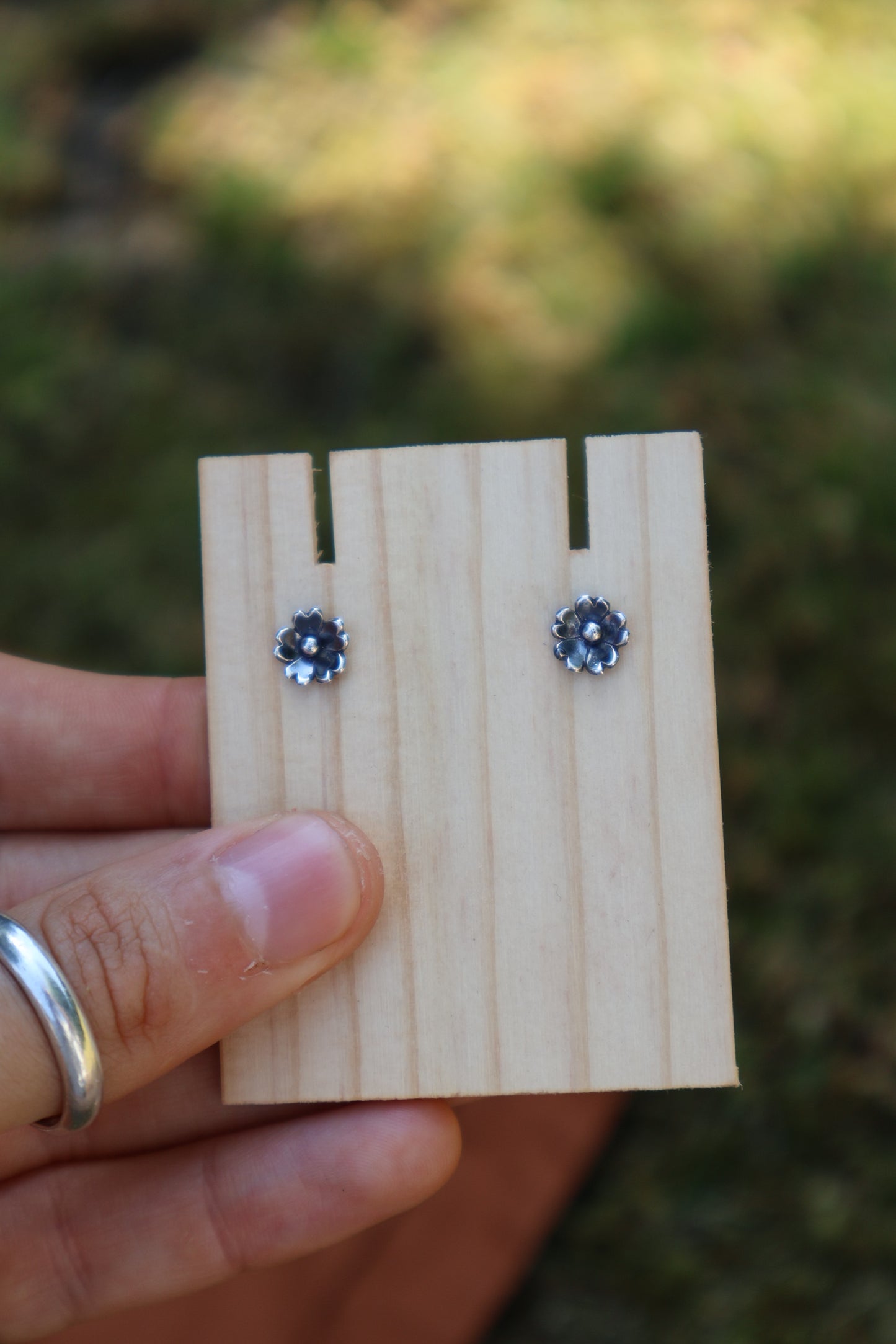 hand made flower power sterling silver small studs