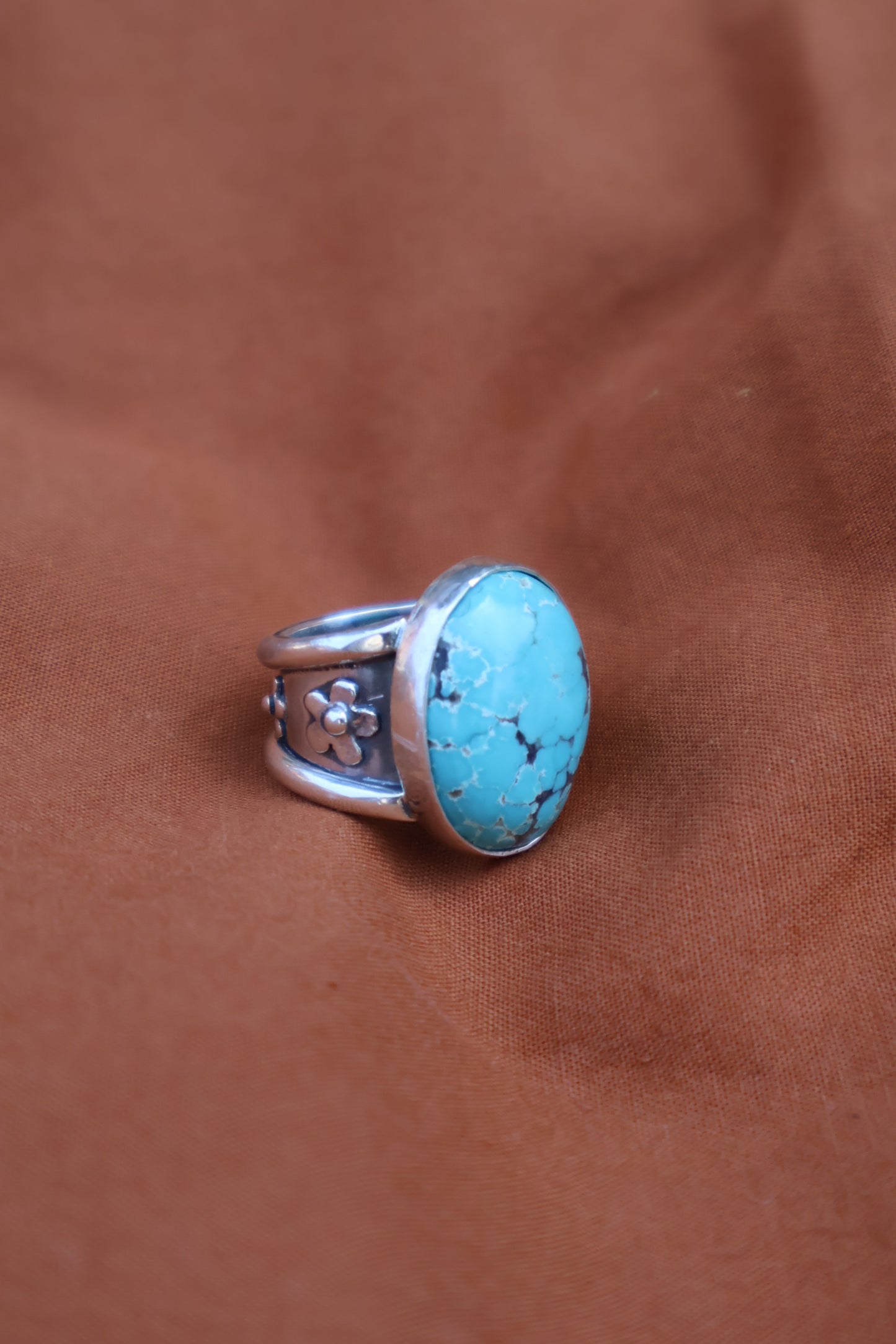 chunky statement blue sterling silver flower ring