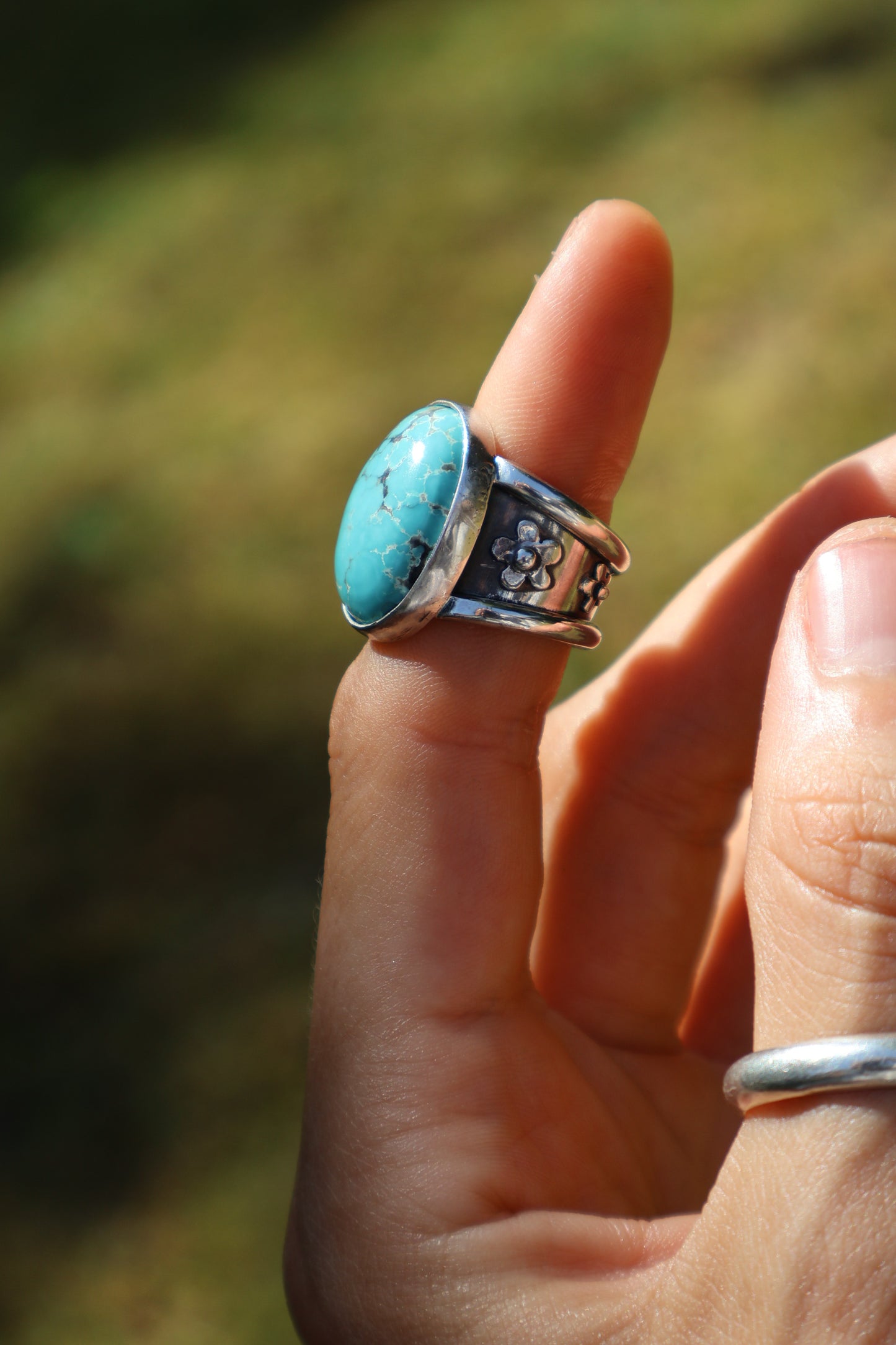 chunky statement blue sterling silver flower ring