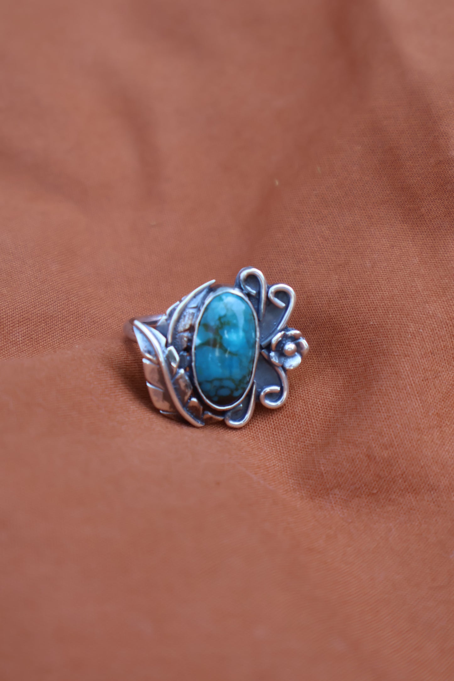 boho sterling silver flower ring size O