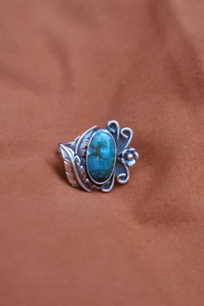 boho sterling silver flower ring size O