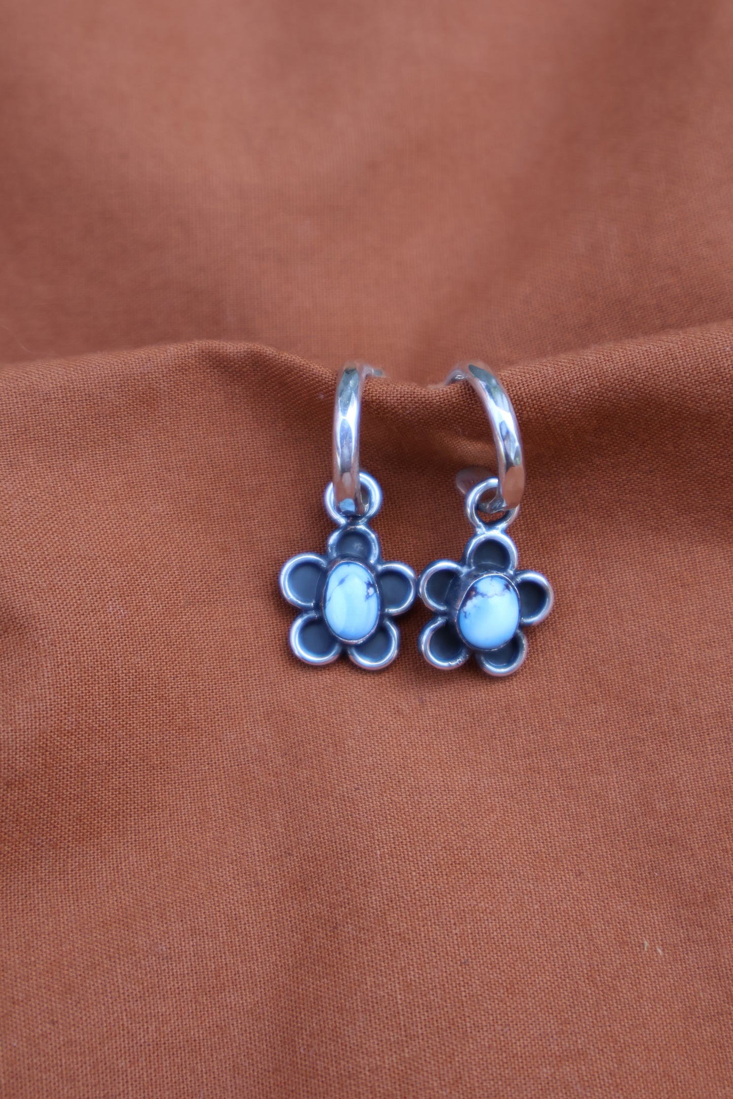 flower blue sterling silver hooped earrings