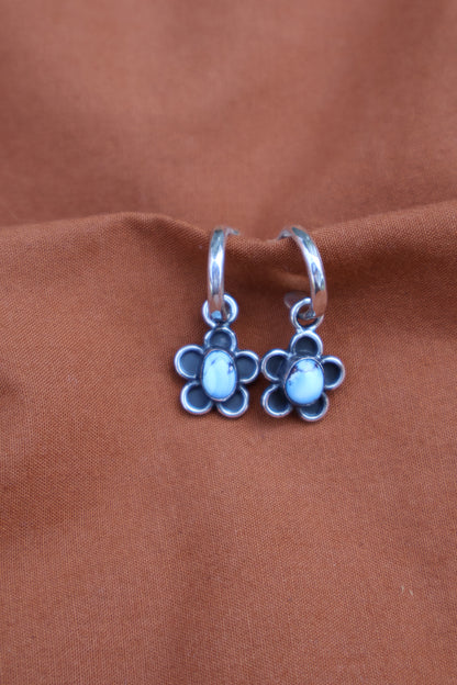 flower blue sterling silver hooped earrings