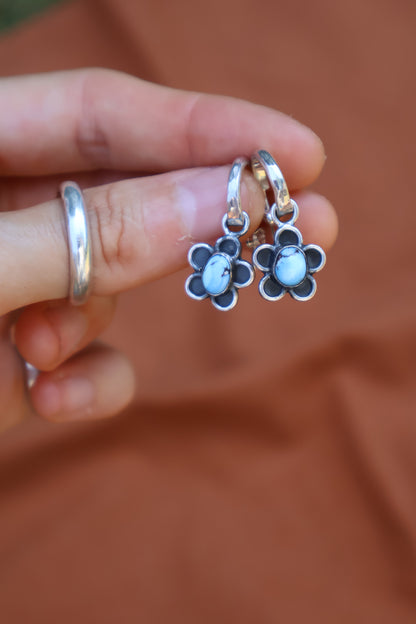 flower blue sterling silver hooped earrings