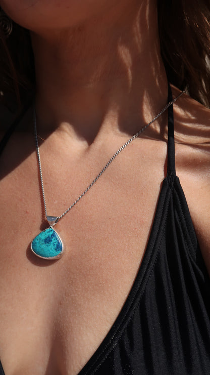 Blue Azurite Shattukite Ocean Pendant