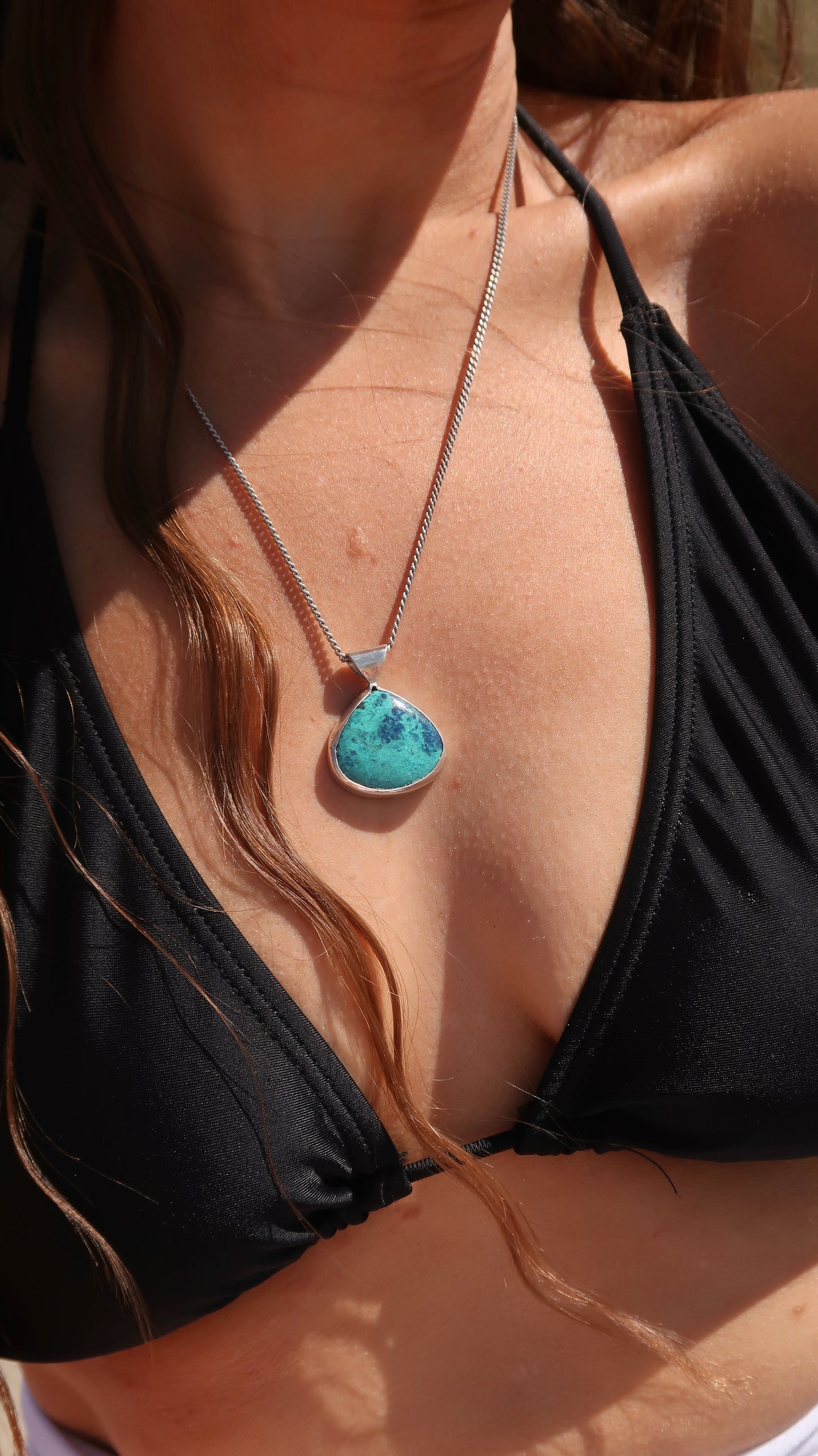 Blue Azurite Shattukite Ocean Pendant