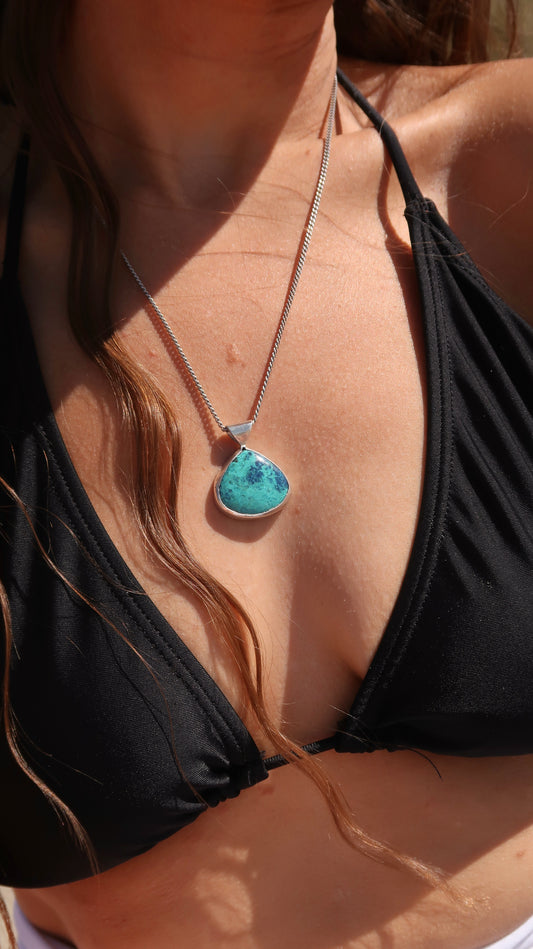 Blue Azurite Shattukite Ocean Pendant