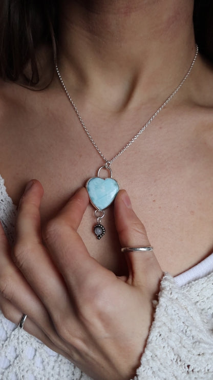 heart larimar and moonstone statement sterling silver pendant