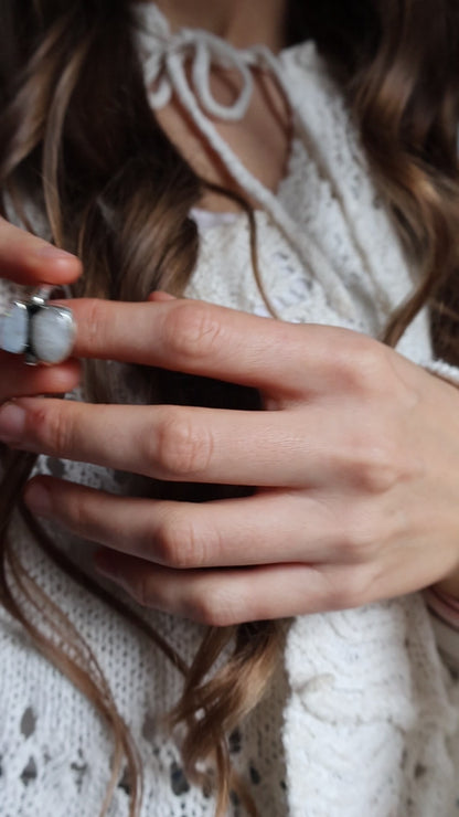 moonstone & opal chunky sterling silver ring size T 1/2