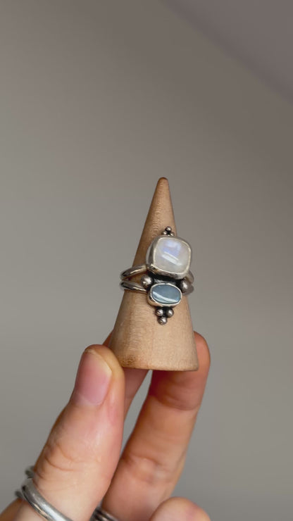 moonstone & opal detailed sterling silver ring size k 1/2