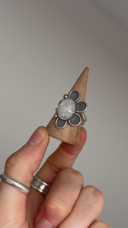moonstone flower power sterling silver ring