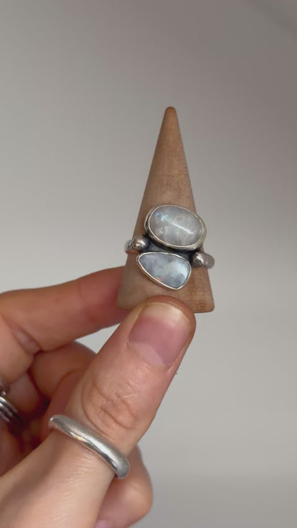 moonstone & opal chunky sterling silver ring size T 1/2